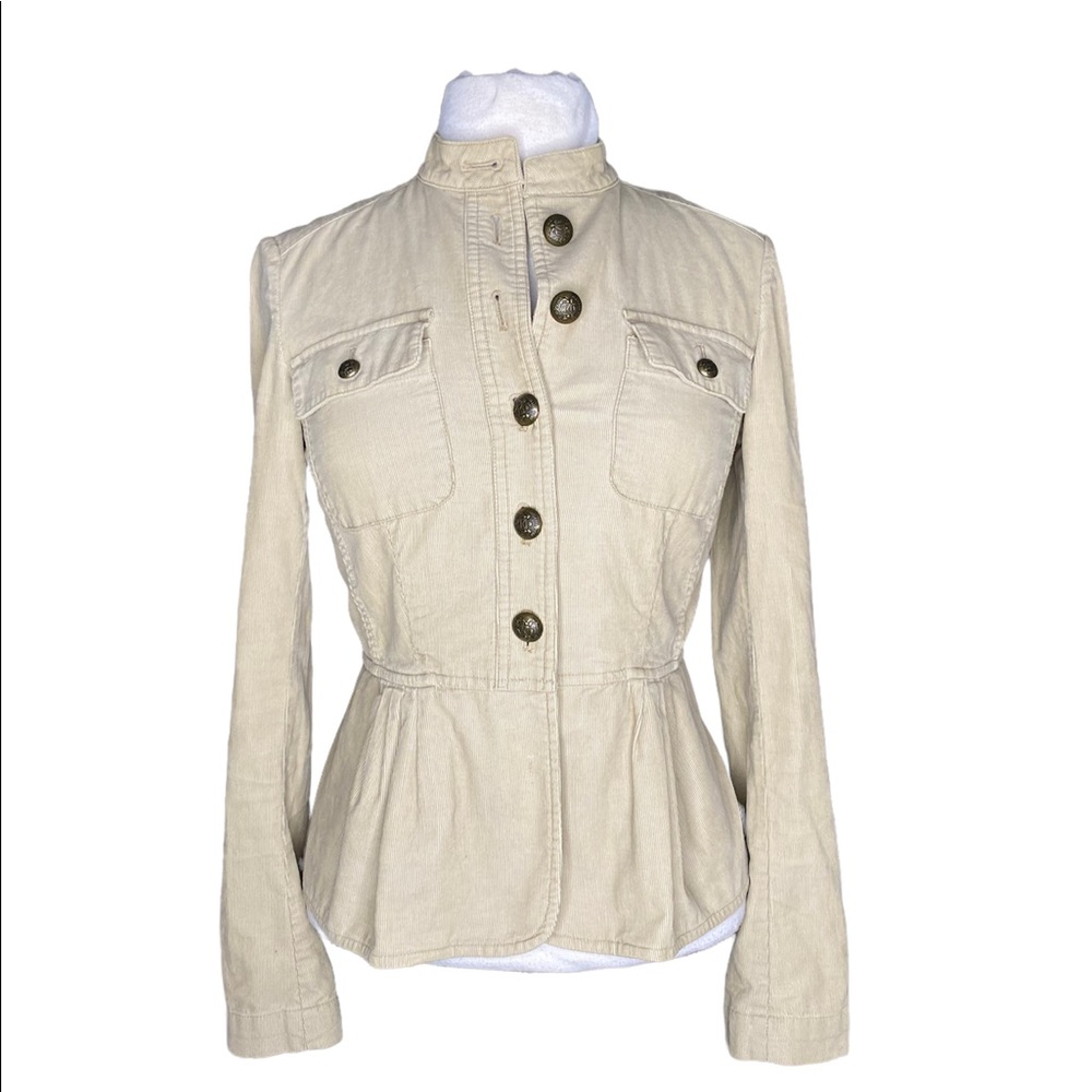 Michael Kors corduroy blazer tan, brass buttons pleated, pockets banded collar S - Picture 1 of 9